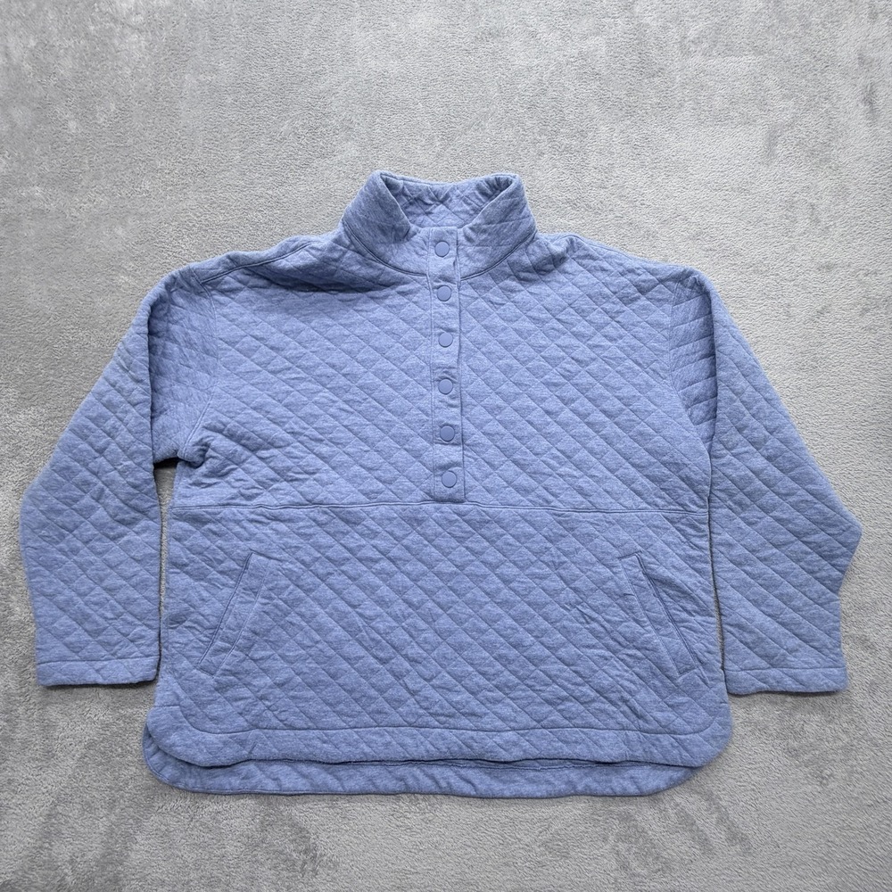 Eddie Bauer Sweatshirt Womens XXL Blue Pullover Mock Neck Lined‎ Quilted Pockets